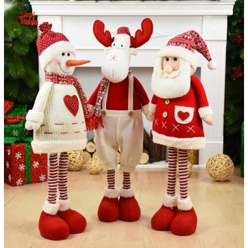 Big Size Christmas Dolls Retractable Santa Claus Snowman Elk Toys Xmas Figurines Christmas Gift for Kid Red Xmas Tree Ornament