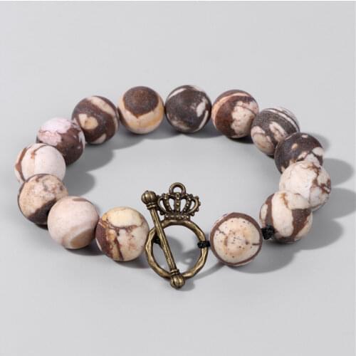 12MM Big Round Bead Natural Stones OT Clasp Male Female Beaded Bracelet Tiger Eye Lava Stone Exquisite Creative Jewelry Men Gift