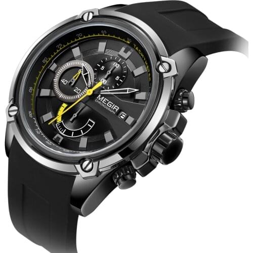 Luxury Brand MEGIR New Fashion Big Dila Watch Men Black Silicone Band Date Quartz Military Sport Watch Wristwatch Mens relogios