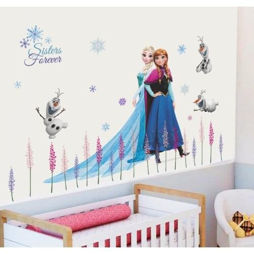 Disney Frozen Princess Cartoon Wall Stickers Girls Childrens Room Frozen Background Decorative Painting DIY Stickers