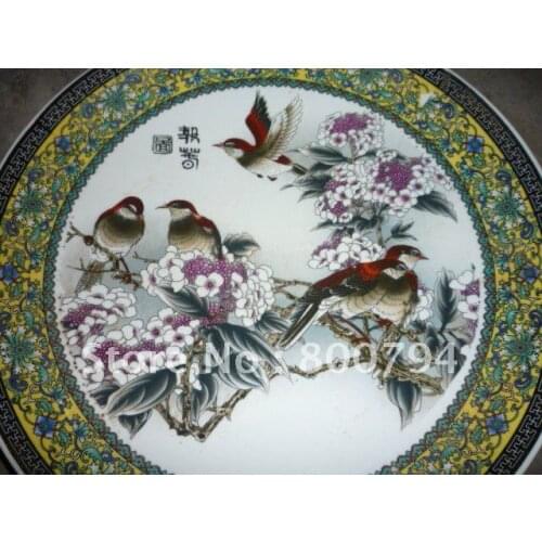 34cm(d) Rare Qing Dynasty porcelain plate "herald spring",Free shipping