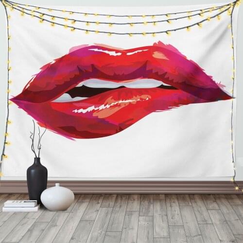 Lips Tapestry Watercolor Paint of Sexy Woman Lipstick Satin Fabric Wall Hanging for Bedroom Living Room Dorm Meeting Background