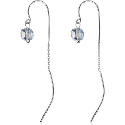 KOFSAC Fashion 925 Silver Earrings For Women Temperament Square Crystal Wavy Ear Line Long Earring Jewelry Lady Engagement Gifts