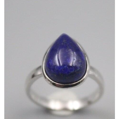 Free Shipping S925 Sterling Silver Ring Woman Luck Blue Lapis Lazuli Teardrop Band Ring 15mmW / Best Gift