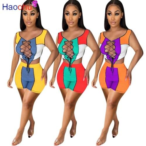 HAOOHU Two Piece Set Crop Top and Shorts Suit Sexy Club Outfits Vacation Matching Sets Summer Clothes for Women Dresses