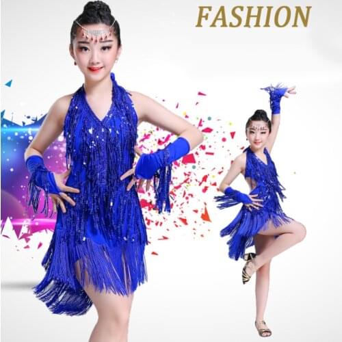 Girls Latin dance grading suit children Latin dance performance competition performance costume sequins tassels tango dress