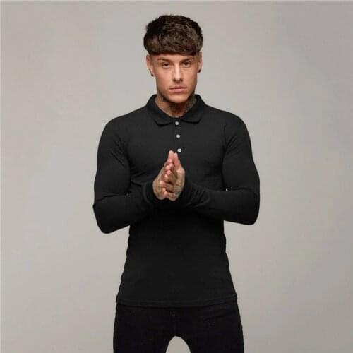 Polo-Shirts Slim-Fit Long Sleeve Leisure Casual Cotton Fashion Mens Brand Fitness Mens Autumn Breathable Sports Polo Shirt