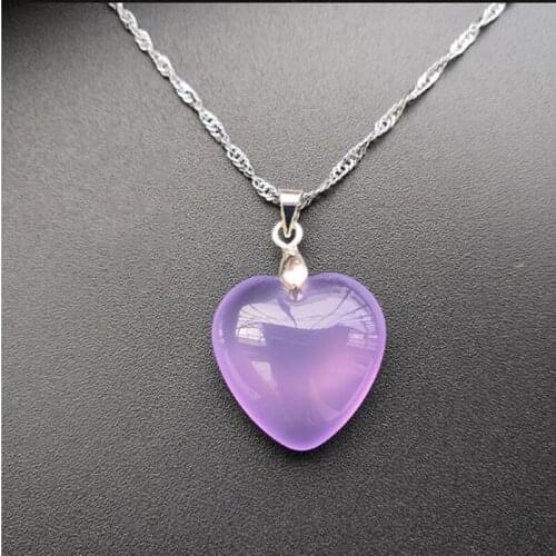 Natural Ice Chalcedony Heart-shaped Pendant Jewelry Fine Jewelry Purple yellow white agate womens clavicle Necklace Pendant