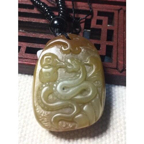 Natural hetian jade handcarved snake jade pendant necklace unique design jadeite jade necklace women men jewelry Chinese zodiac