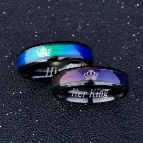 2020 New Couple Ring Smart Temperature Ring HER KING HiS QUEEN Stainless Steel Color Changing Ring Punk Style