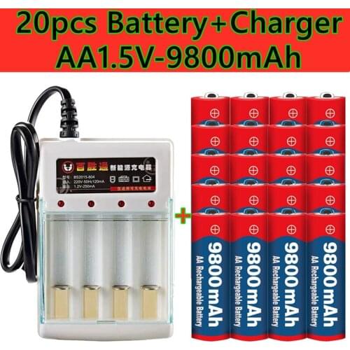 2021 new AA battery 9800 MAH 1.5V rechargeable battery AA is suitable for remote control alarm clock with charger sales