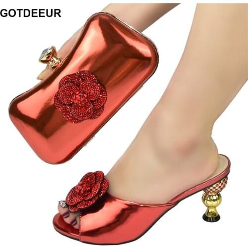 New Arrival African Hot Sale Rhinestone Sandals Footwear Women Shoes and Bag Set Italian Shoe and Bag To Match Wedding Party
