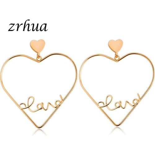 New Hollow Geometry Earrings Heart Punk Gold Silver Color Love Earrings Women Gift Jewelry Orecchini Brinco Pendientes Oorbellen