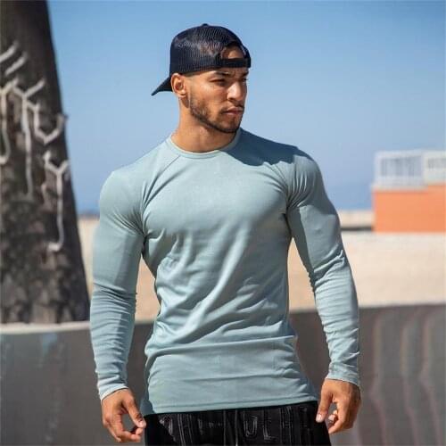 2021 Autumn Adult Long Sleeve Tee Tights Fitness T-shirt Sports Sweatwear Mens Regular-fit T-Shirt Comfort Color Streetwear New