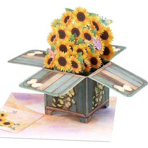 Sunflower Bouquet 3D Pop Up Card, Handmade Popup Greeting Cards for Mothers Day, Birthday, Anniversary, Thank You Card