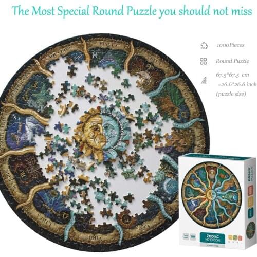 Round ZODIAC Puzzle 1000 Pieces Antistress Paper 3D Jigsaw Puzzles Board Games for Adult&Kid Educational Children Toys Best Gift