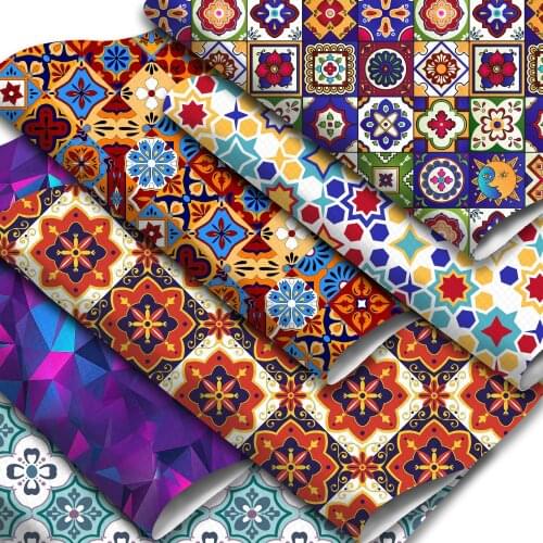 Geometry Theme Printed Faux Leather Sheets Embed Synthetic Leather Fabric 20x33cm for DIY Earrings Hair Bows Pouches Crafts