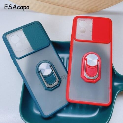 Transparent Slide Protection Camera Lens Phone Case For Xiaomi Mi 11 Lite Ring Stand Holder Shockproof Matte Cover For Xiaomi 11
