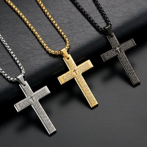 Retro Christian Jesus Single Titanium Scripture Cross Necklace Stainless Steel Hip Hop Pico Harvey Cross Pendant Necklace