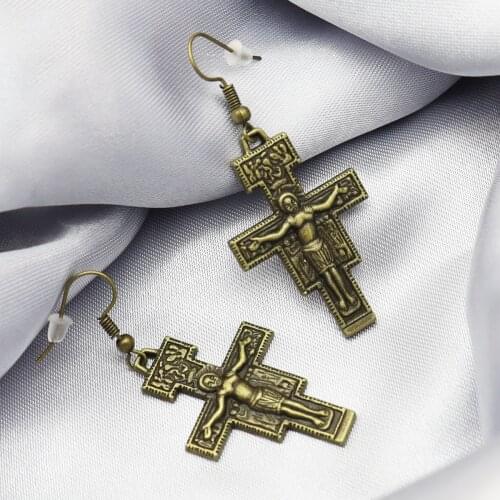 Religious Saint St Francis of Assisi Tau San Damiano Cross Crucifix Earrings Wedding Tribal Vintage Statement Gift Graduation
