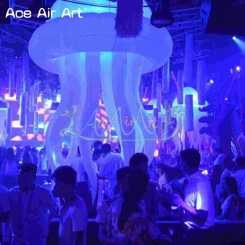 Hug 5 m H haning illuminating inflatable jellyfish,sea animal scaleph model/medusa jelly with lights for Public entertainments