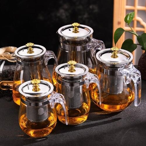 Heat Resistant Glass Teapot With Stainless Steel Infuser Heated Container Tea Pot Good Clear Kettle Square Filter Baskets