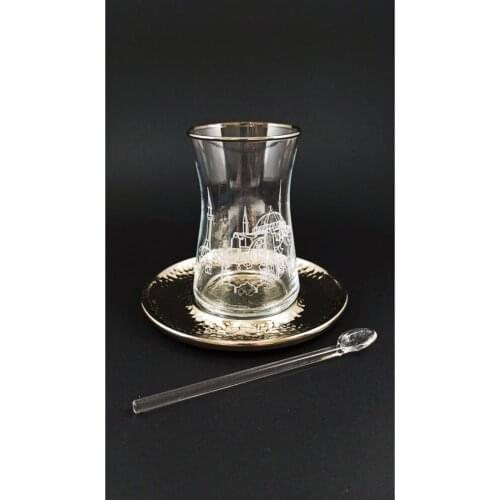 Turkish Tea Cup Istanbul Strait Themed Sophia Mosque Embroidered Turkish Russian Arabic English French Fas Tea Cup Set 18 Piece