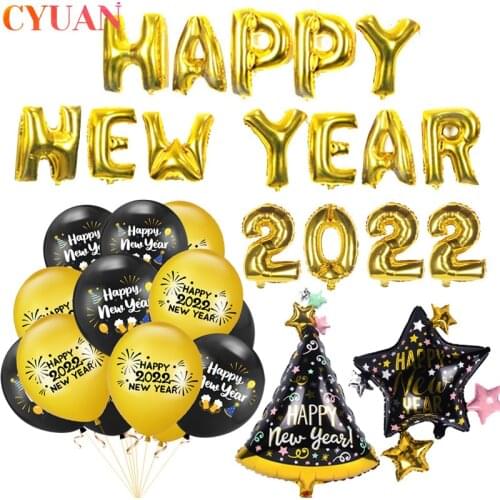Navidad 2022 Happy New Year Party Decorations Balloons Gold Silver Number Foil Balloons Helium Globos New Year Eve 2022 Decor