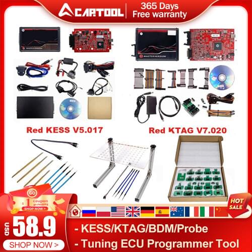 For KESS Ktag V7.020 KESS V2.53 V2 V5.017 SW V2.25 v2.47 2.53 4 LED BDM Frame 22pcs Adapters K-TAG 2.25 ECU Programmer
