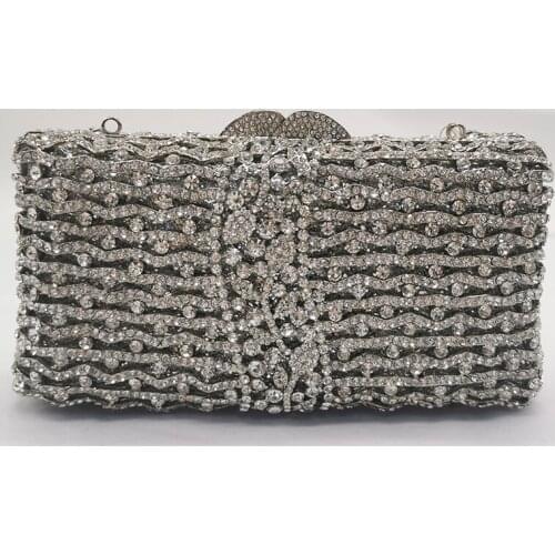 WHTUOHENG Silver Diamond Wedding Bag For Lady Evening Phone Money Wallets High Quality Fashion Women’s Bridal Dinner Purses