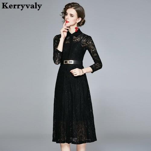 New Spring Long Sleeve Black Lace Dress Womens Dresses New Arrival 2021 Autumn Midi Party Dress Robe Moulante Femme K8615