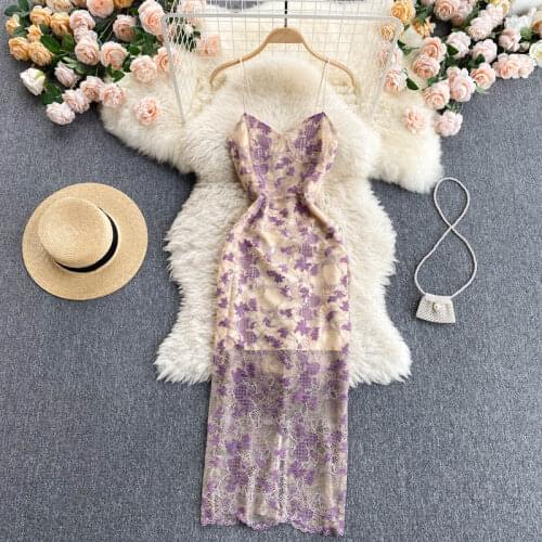 Womens Spring Summer Runway Fashion Designer Backless Slip Lace Dress Female Chic Travel Party Beach Dress TB841