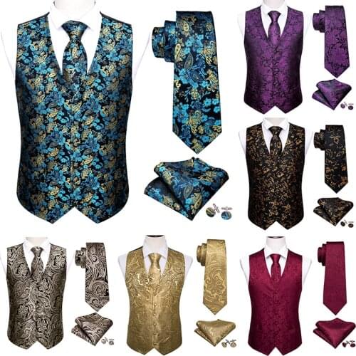 3XL New Green Men Suit Vest Set Silk Paisley Waistcoat Silm Fit Formal Business Party Weeding High Quality Barry.Wang