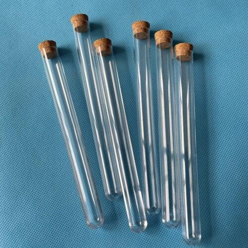 100Pcs 15x150mm School Lab Supplies,Clear Plastic Test Tubes Vials With Corks Caps, Empty Scented tea Tubes,bridal shower gift