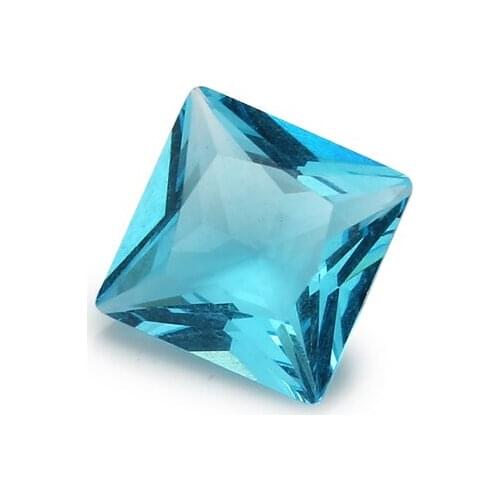 100pcs 3x3~10x10mm Square Shape Loose Stone Light Seablue Color Glass Synthetic Gems For Jewelry DIY Stone