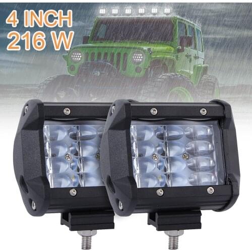 2pcs 4 Inch Work Light 216W 21600LM Row Off Road Flood Spot Combo LED Light Bar Driving Fog Lamp for Jeep SUV ATV UTV Truck Boat