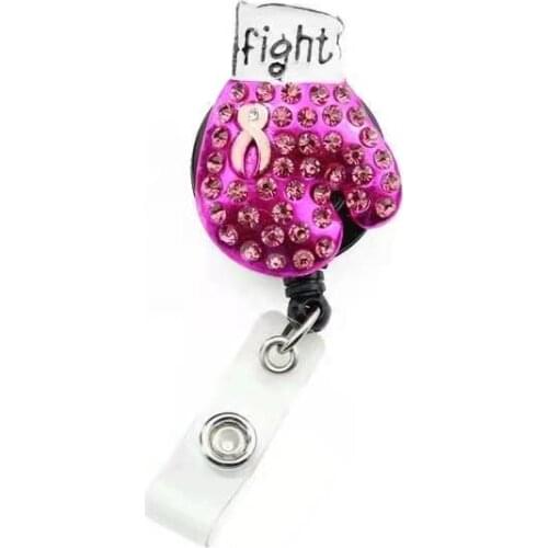 20pcs/lot Rhinestone Retractable Badge Reel/ ID Badge Holder - Pink Rhinestone Boxing Glove