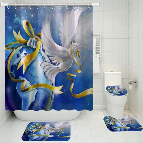 4 Pcs Pigeon/Owl/Birds Shower Curtain Pedestal Rug Lid Toilet Cover Mat Flying Animals Bath Mat Set For Bathroom Sets Decor