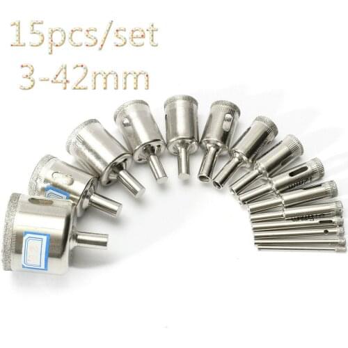 15 x diamond drill bit 3-42 mm hole saw for marble stone glass plastic tarpaulin DIY Tool Accessories