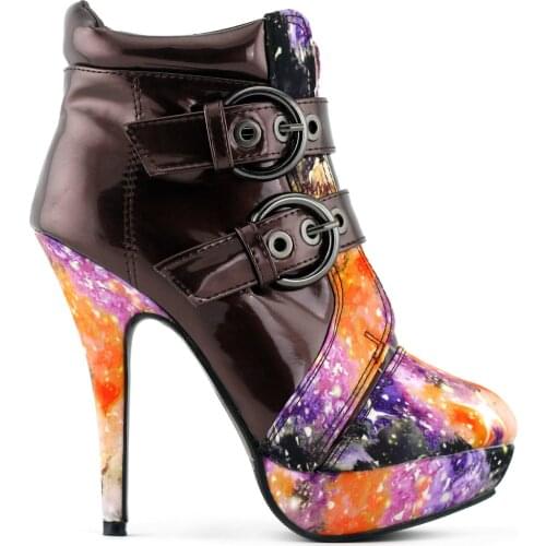 LF30301-2 Buckles Cosmic Galaxy Starry Night Sky High Heel Platform Ankle Boots