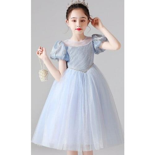 Little Girls Sequin Tutu Dress Puff Sleeve Flower Girls Dresses Mid-length Kids Princess Ball Gown Children A-lined Pageant 4t 5