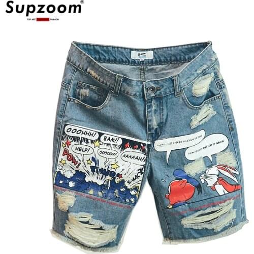 2020 New Arrival Hot Sale Fashion Mens Jeans Print Light Jean Shorts Men Ulzzang Summer Pattern Length Zipper Fly Stonewashed