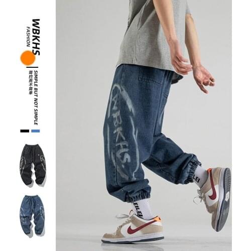 Hip-hop Jeans Men Printed Letters Loose Denim Trousers Casual Streetwear Pants Four Seasons M-5XL Trend Thin Overalls Oversize