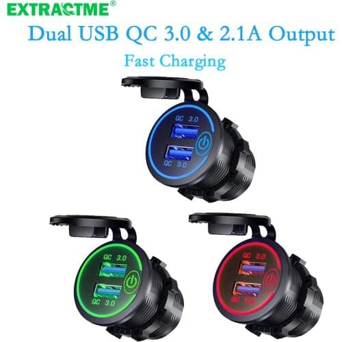 4.2A Dual USB Charger Socket QC3.0 Car Cigarette Lighter Power Outlet Adapter Waterproof Ports Fast Charge Phone Car Boat Marin
