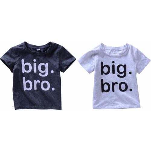 New Fashion 1-6y Kids T-shirts Boys Singlet Letter BIG BRO Print Tee Solid Short Sleeve Tops Children Cotton Clothes 2 color