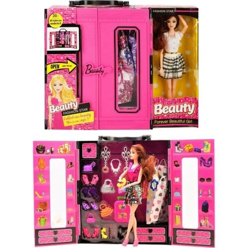 30 Pieces Accessory Toy Barbie Wardrobe with Endless Movement Doll