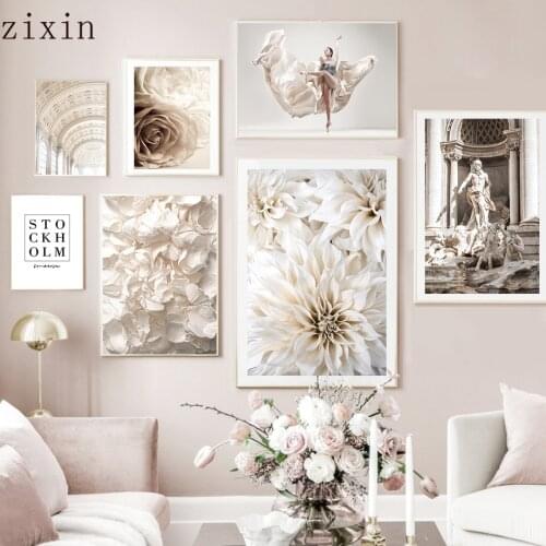 White Flower Girl Church Trevi Fountain Wall Art Canvas Painting Nordic Posters And Prints WallFor Living Room Decor Pictures