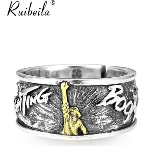 Ruibeila [Secret Series] Lucky four-leaf clover refueling couple ring 925 silver hip-hop adjustable size male and female ring