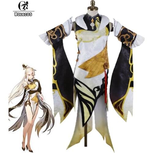 ROLECOS Game Genshin Impact Cosplay Ningguang Costume 2020 New Cosplay Ningguang Costumes with Glove Women Dress Halloween Set