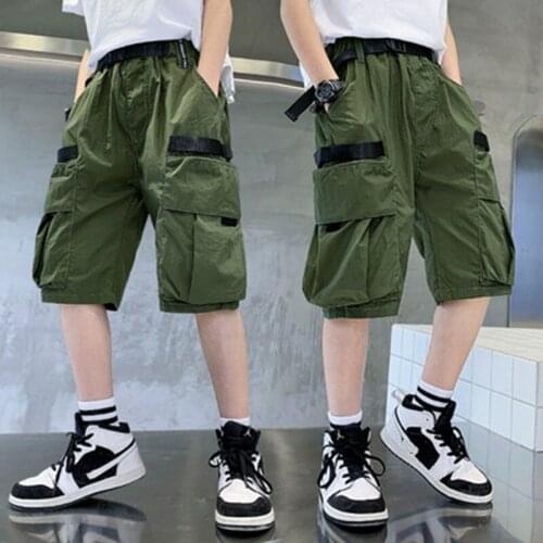 Summer Cargo Shorts Boys Knee Length Pants Print Casual Multi Pocket Shorts for Kids Clothes Summer 2021 Hot Pants Size 10 12 14